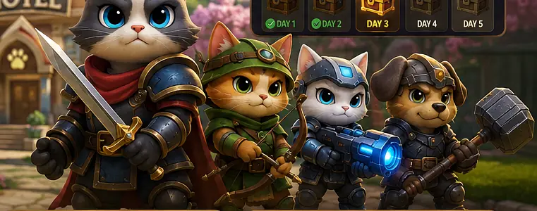 Armored pet squad in a colorful fantasy battle world